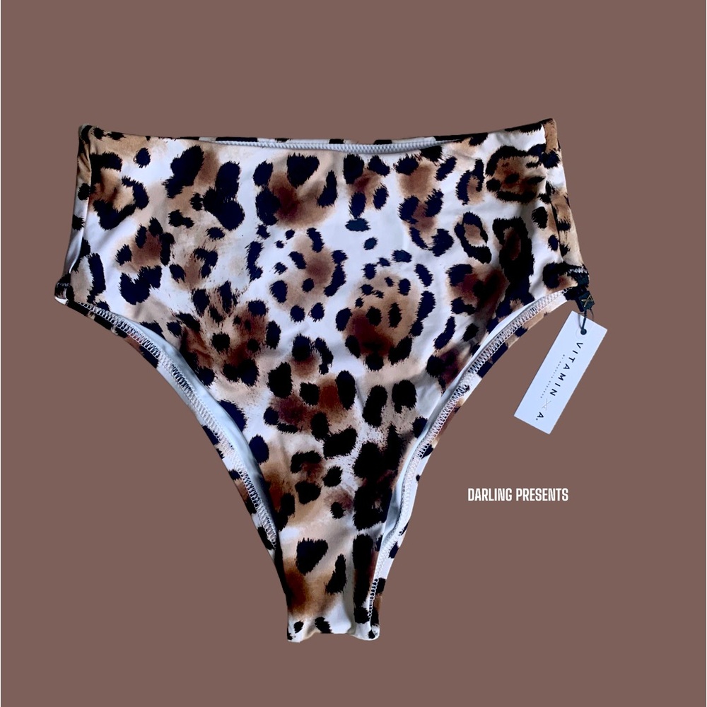 Vitamin A Barcelona High Waist Full Cut Cheetah Print Swim Bottom Women Size 6